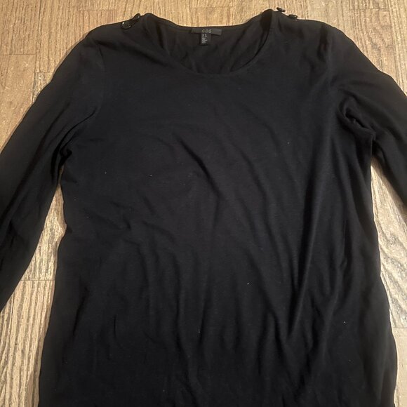 COS Cotton Long Sleeve Shirt Black Oversized Comfy Casual Sz XS - Picture 2 of 5